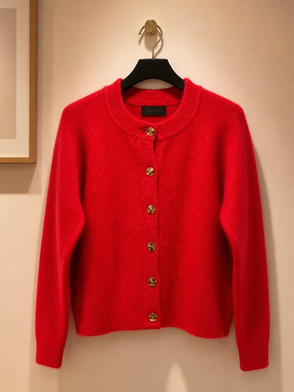 Zara Red Crewneck Button Cardigan with Gold Buttons